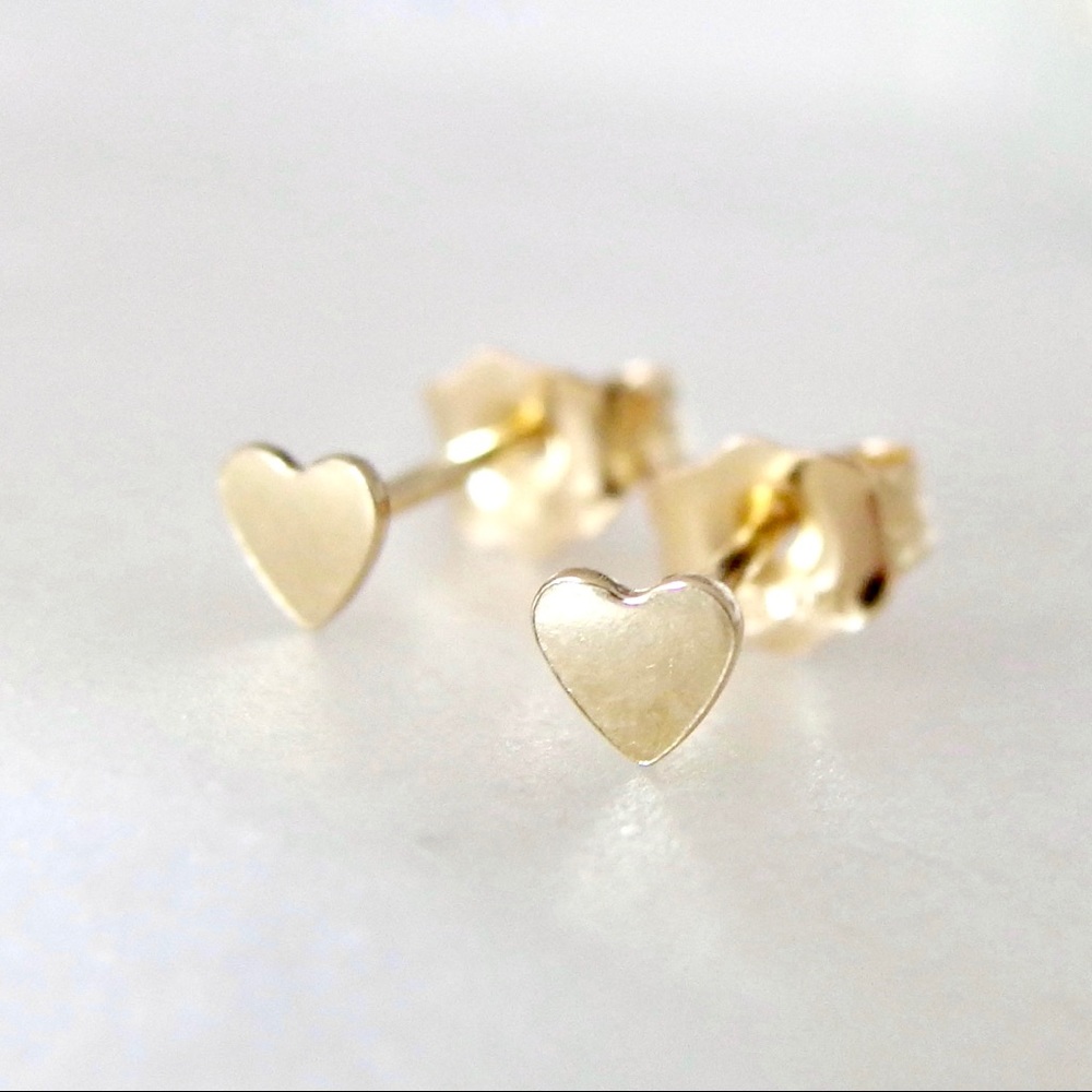 Tiny heart stud earrings 14k gold filled